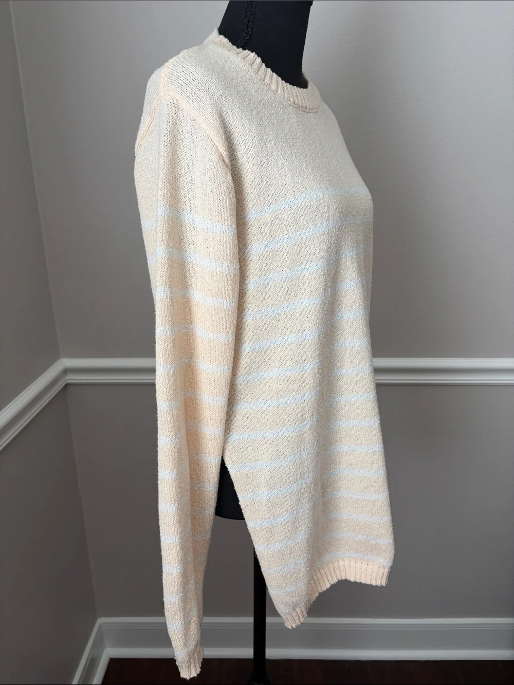 Cream & White Striped Women's Cozy Crewneck Sweater Set